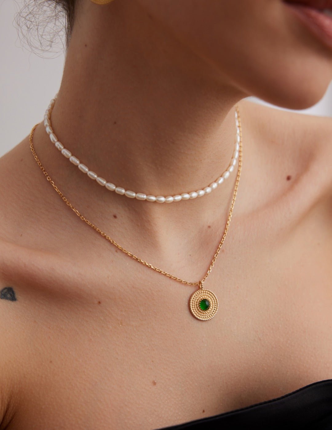 Vintage Disc Chrysoprase Pendant Necklace - floysun