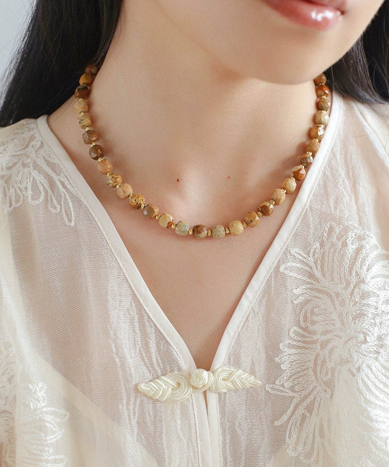 Vintage Earth Tone Gemstone Beaded Necklace - floysun