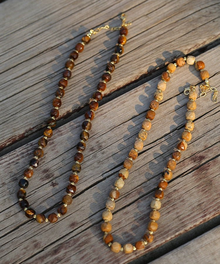 Vintage Earth Tone Gemstone Beaded Necklace - floysun