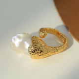 Vintage Floral Orb Fish - Tail Baroque Pearl Rings - floysun