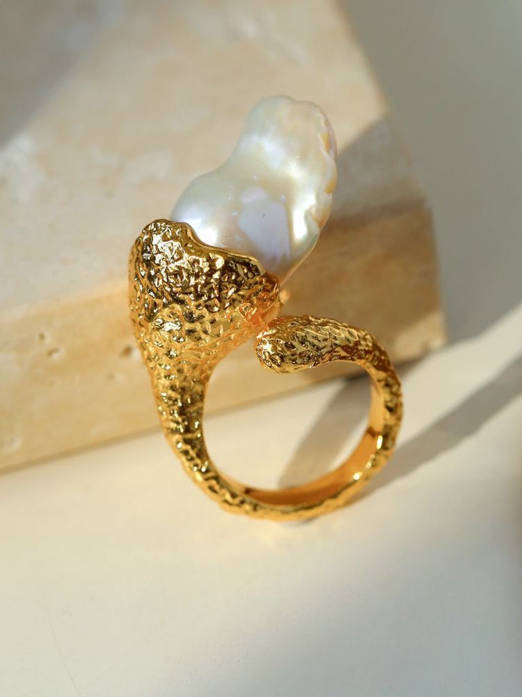 Vintage Floral Orb Fish - Tail Baroque Pearl Rings - floysun