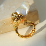 Vintage Floral Orb Fish - Tail Baroque Pearl Rings - floysun