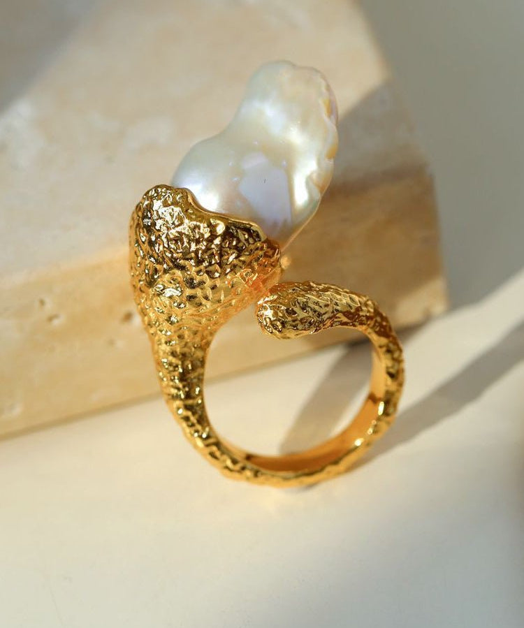 Vintage Floral Orb Fish - Tail Baroque Pearl Rings - floysun