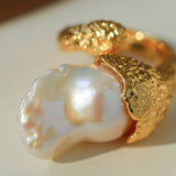 Vintage Floral Orb Fish - Tail Baroque Pearl Rings - floysun