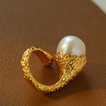 Vintage Floral Orb Round Baroque Pearl Rings - floysun