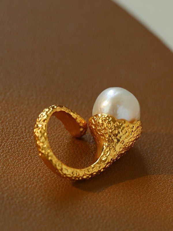 Vintage Floral Orb Round Baroque Pearl Rings - floysun