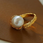 Vintage Floral Orb Round Baroque Pearl Rings - floysun