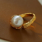 Vintage Floral Orb Round Baroque Pearl Rings - floysun