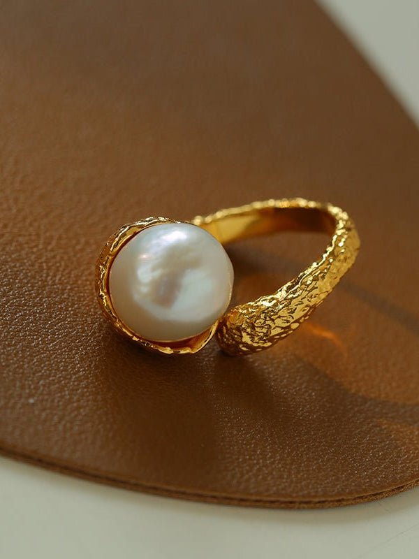 Vintage Floral Orb Round Baroque Pearl Rings - floysun