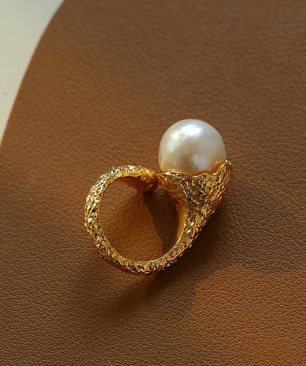 Vintage Floral Orb Round Baroque Pearl Rings - floysun