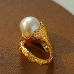 Vintage Floral Orb Round Baroque Pearl Rings - floysun