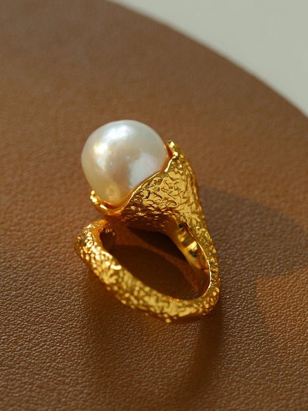 Vintage Floral Orb Round Baroque Pearl Rings - floysun