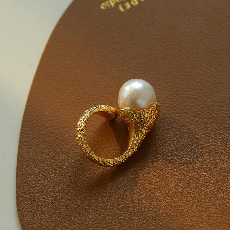 Vintage Floral Orb Round Baroque Pearl Rings - floysun