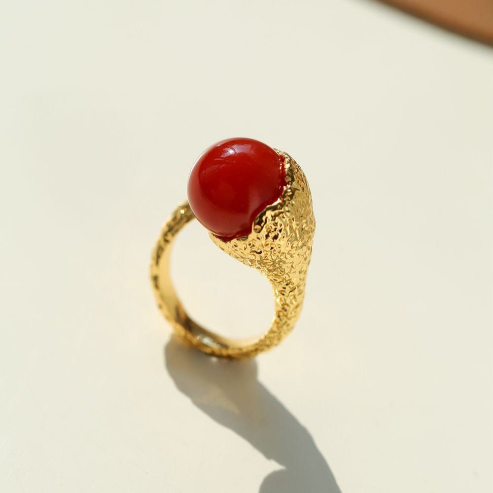 Vintage Floral Orb White Crystal and Red Onyx Rings - floysun