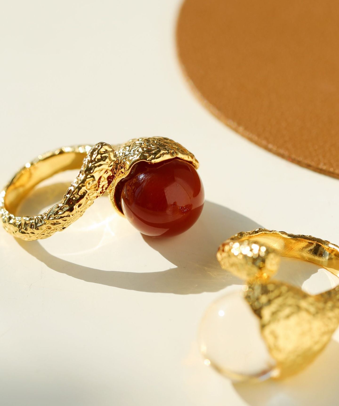 Vintage Floral Orb White Crystal and Red Onyx Rings - floysun