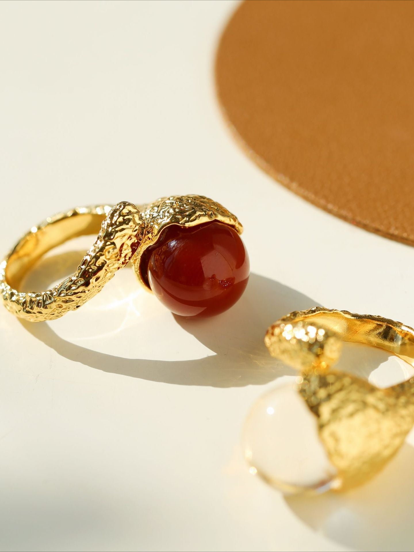 Vintage Floral Orb White Crystal and Red Onyx Rings - floysun