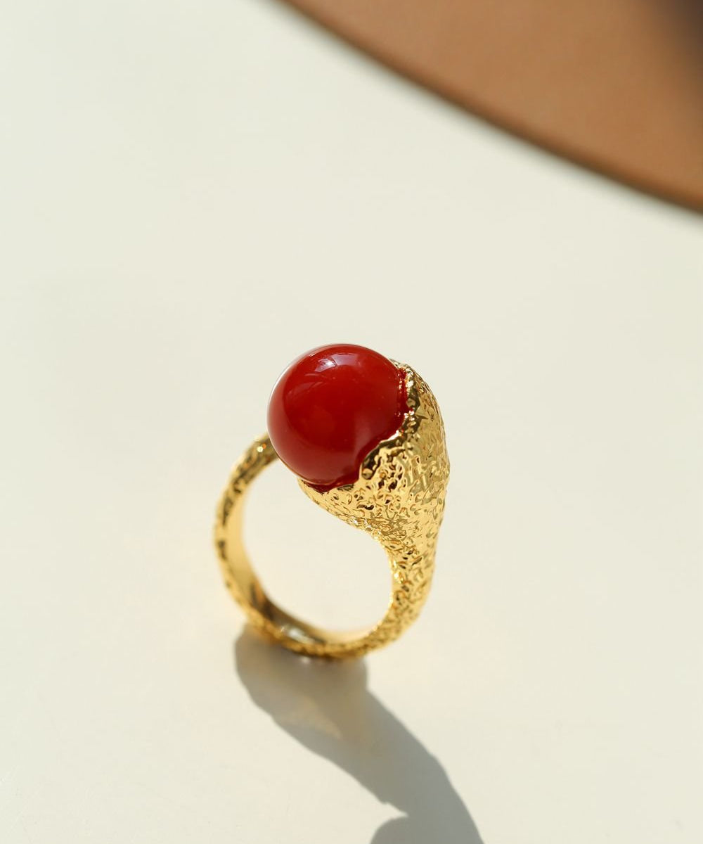 Vintage Floral Orb White Crystal and Red Onyx Rings - floysun