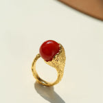 Vintage Floral Orb White Crystal and Red Onyx Rings - floysun