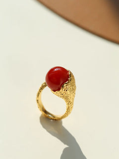 Vintage Floral Orb White Crystal and Red Onyx Rings - floysun