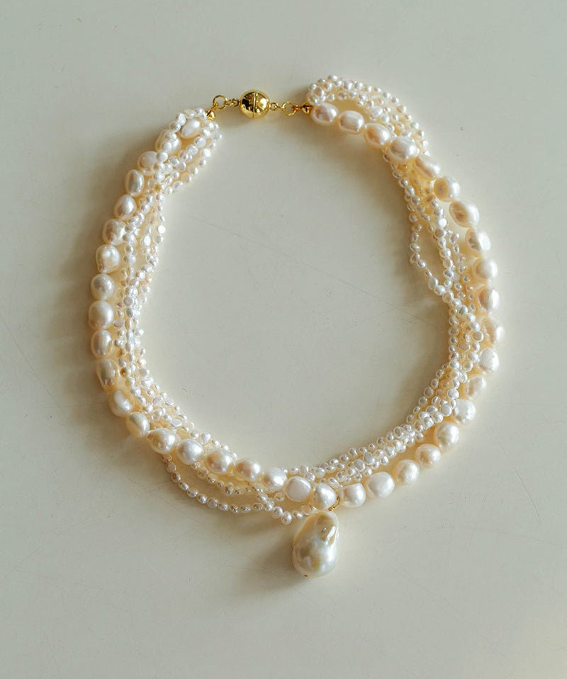 Vintage French Natural Pearl Baroque Multi - layer Necklace - floysun