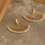 Vintage Frosted Gold Braided Pearl Fan Earrings - floysun