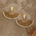 Vintage Frosted Gold Braided Pearl Fan Earrings - floysun