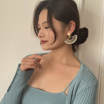 Vintage Frosted Gold Braided Pearl Fan Earrings - floysun