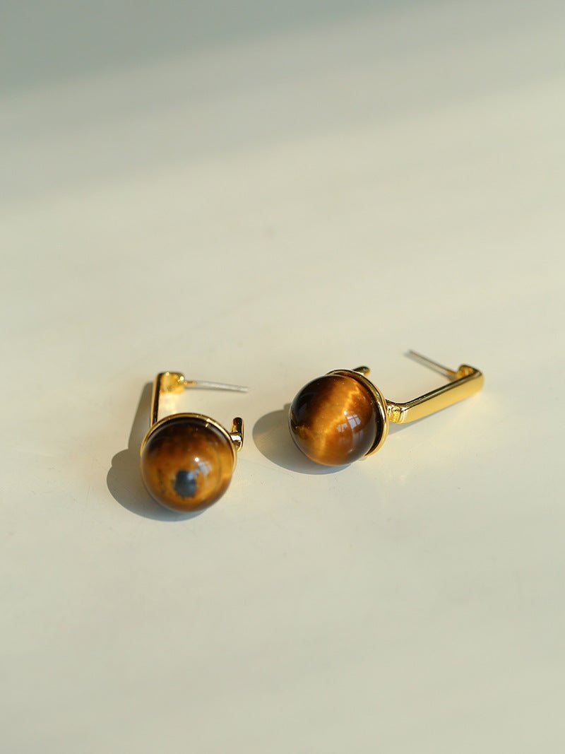 Vintage Geometric Tiger's Eye Earrings - floysun