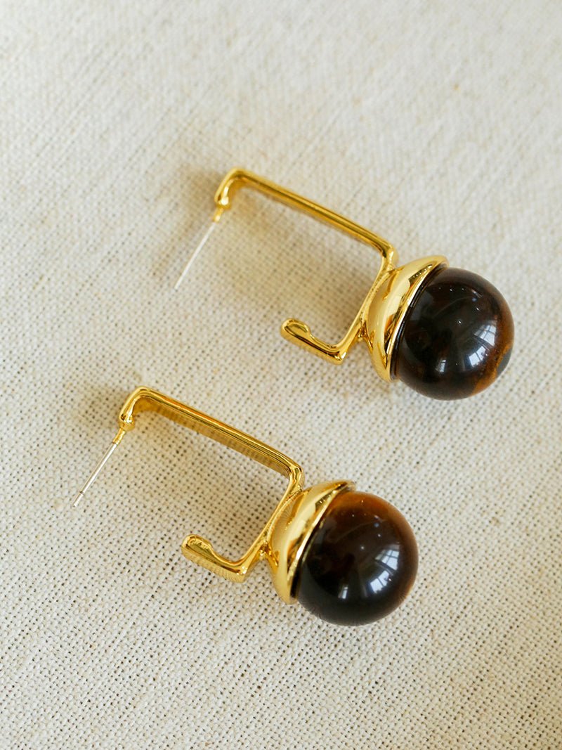 Vintage Geometric Tiger's Eye Earrings - floysun