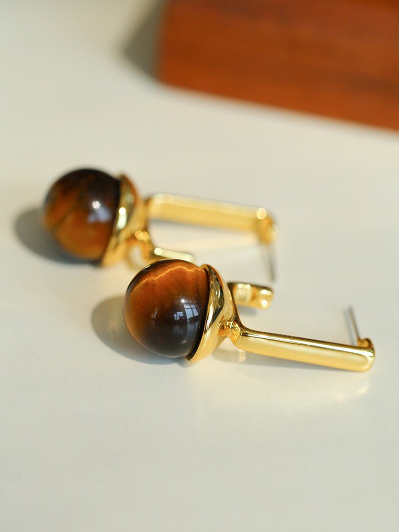 Vintage Geometric Tiger's Eye Earrings - floysun