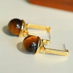 Vintage Geometric Tiger's Eye Earrings - floysun