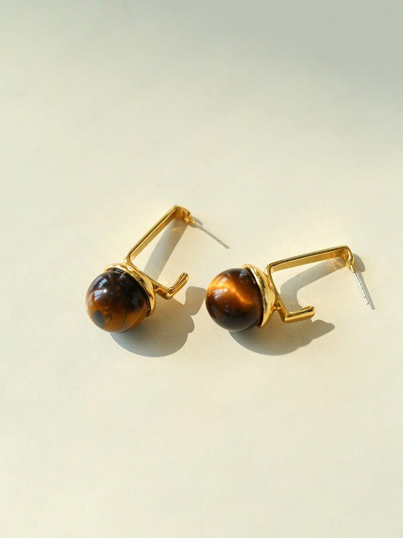 Vintage Geometric Tiger's Eye Earrings - floysun