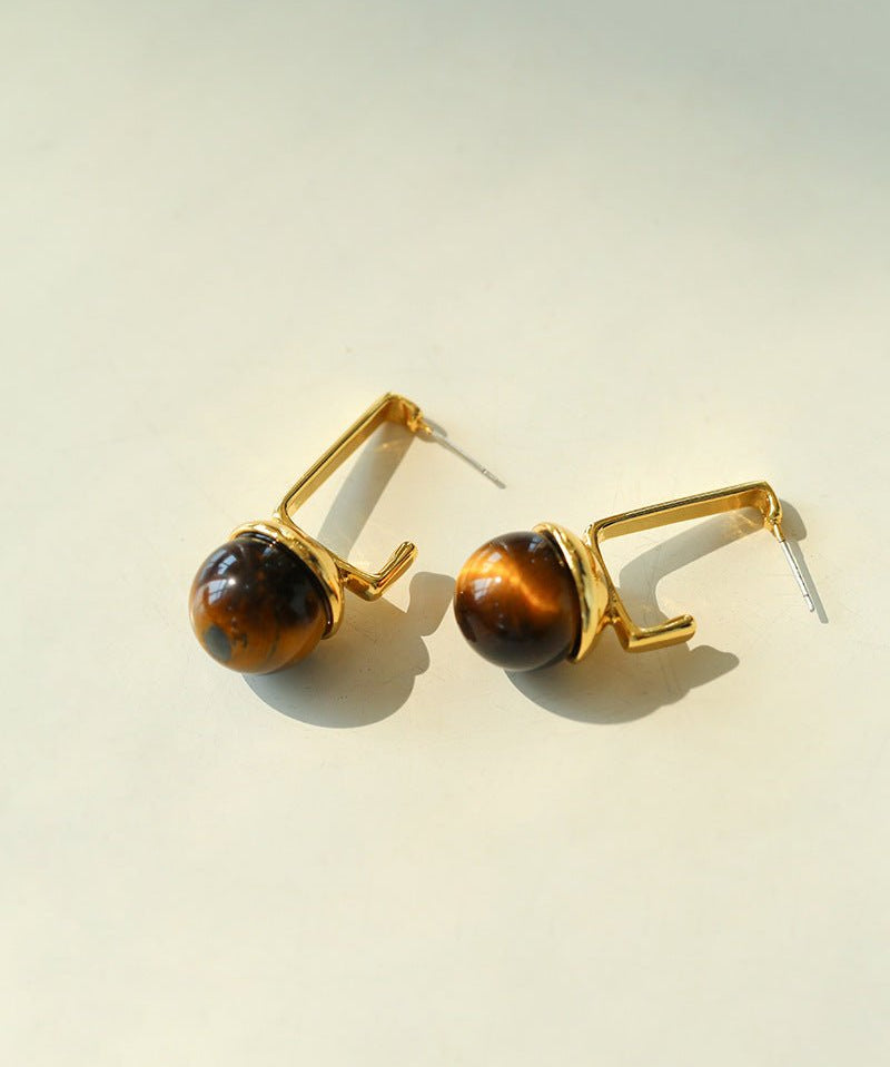 Vintage Geometric Tiger's Eye Earrings - floysun