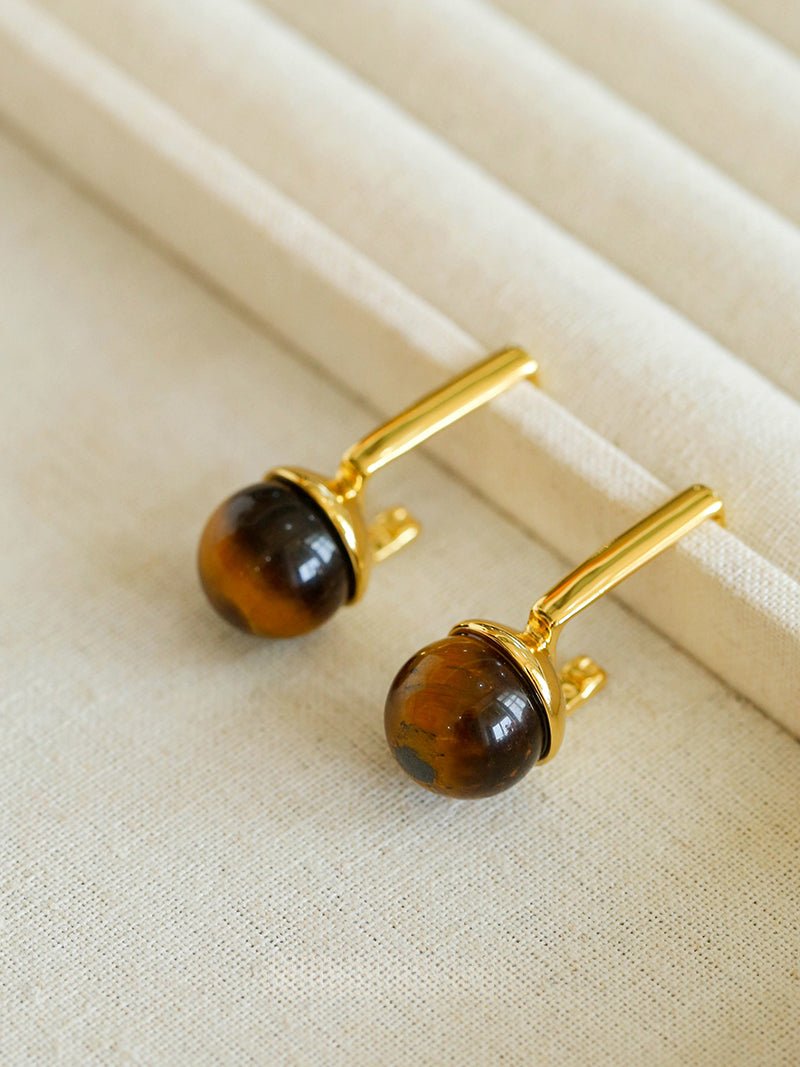 Vintage Geometric Tiger's Eye Earrings - floysun