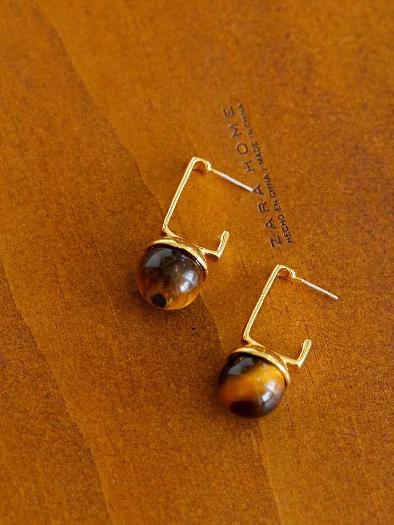 Vintage Geometric Tiger's Eye Earrings - floysun