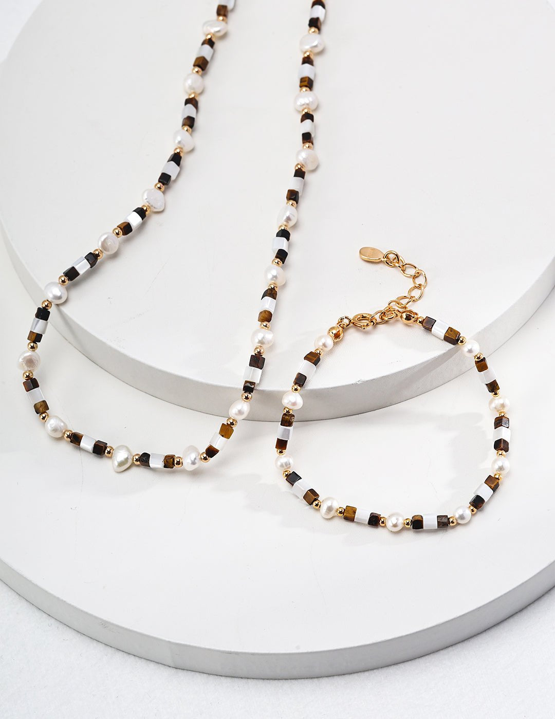 Vintage Gold Tiger Eye Stone Spliced Pearl Necklaces - floysun