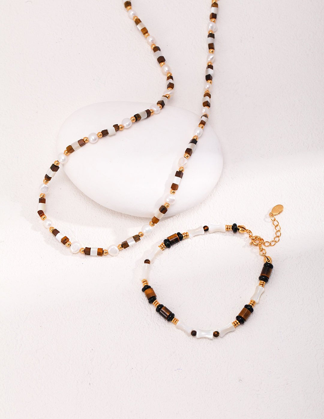 Vintage Gold Tiger Eye Stone Spliced Pearl Necklaces - floysun