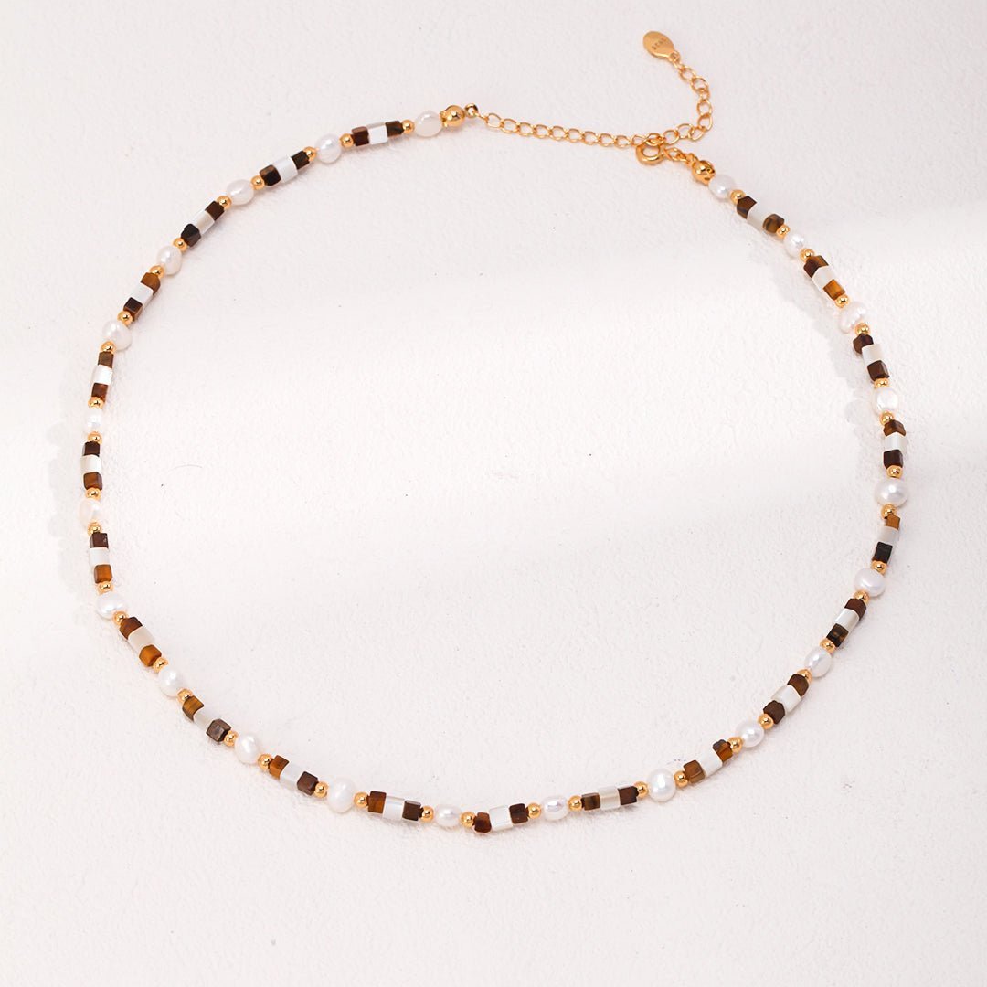 Vintage Gold Tiger Eye Stone Spliced Pearl Necklaces - floysun