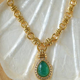 Vintage Green Crystal Chain Necklace - floysun