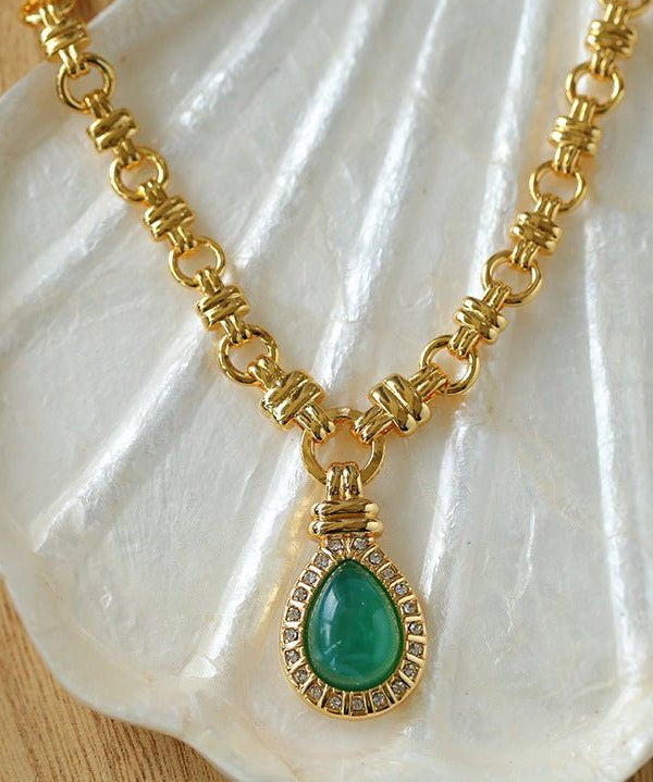 Vintage Green Crystal Chain Necklace - floysun