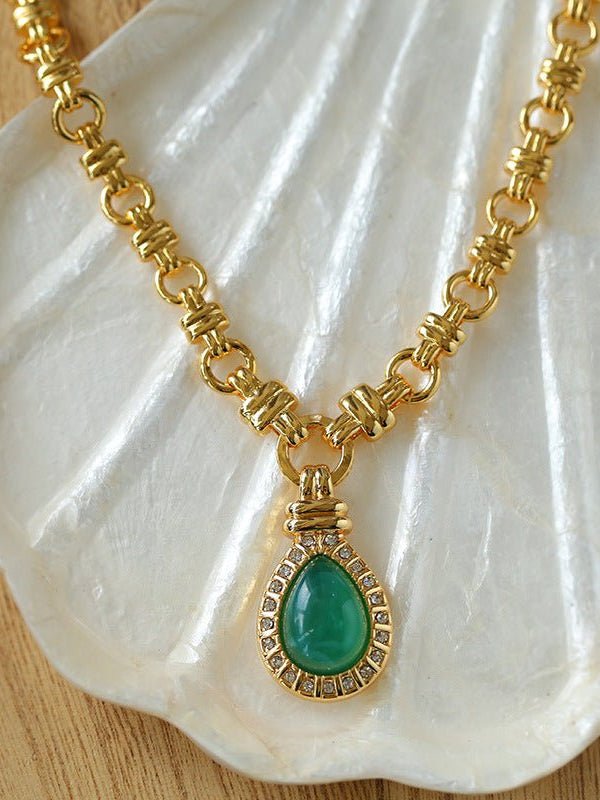 Vintage Green Crystal Chain Necklace - floysun