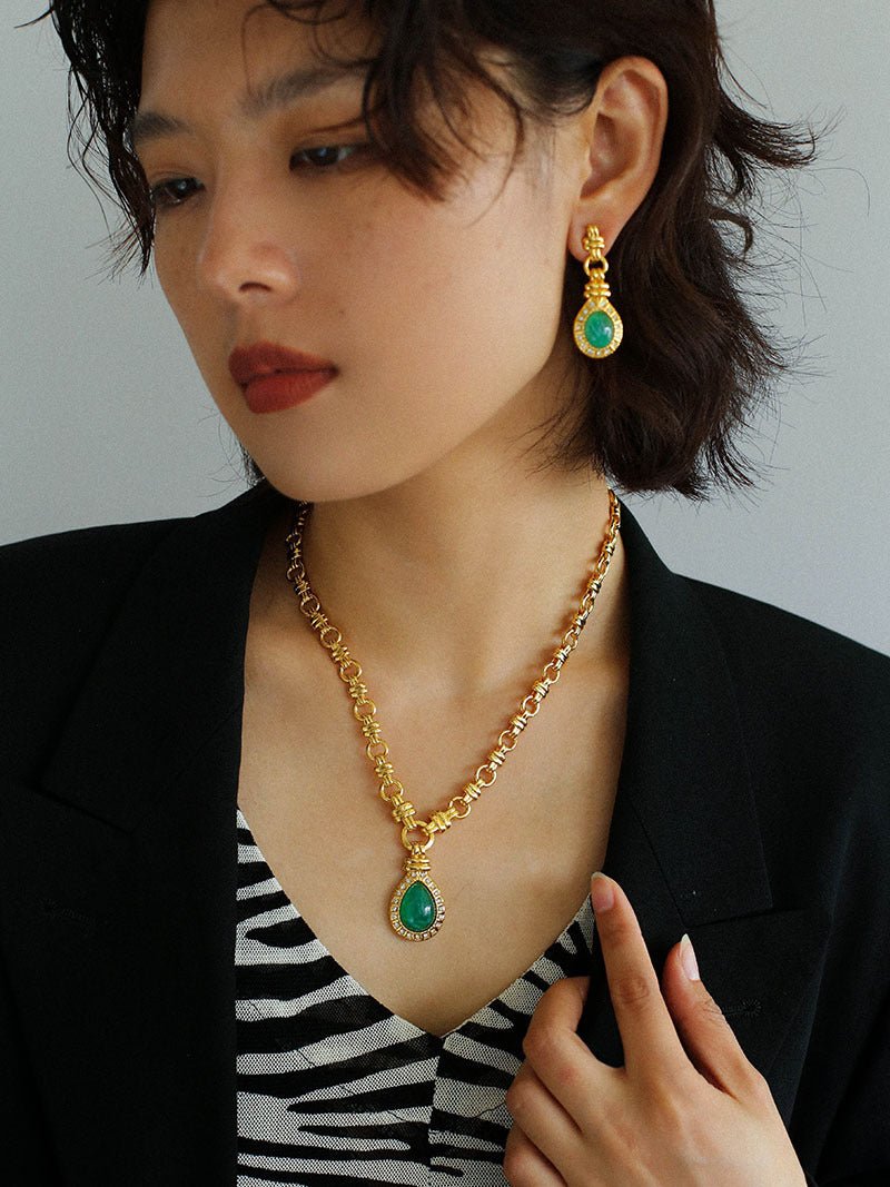 Vintage Green Crystal Chain Necklace - floysun