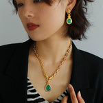 Vintage Green Crystal Chain Necklace - floysun