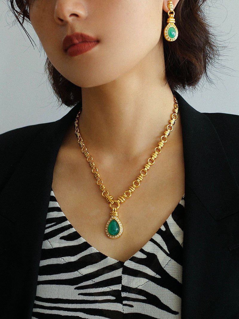 Vintage Green Crystal Chain Necklace - floysun