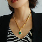 Vintage Green Crystal Chain Necklace - floysun