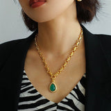 Vintage Green Crystal Chain Necklace - floysun