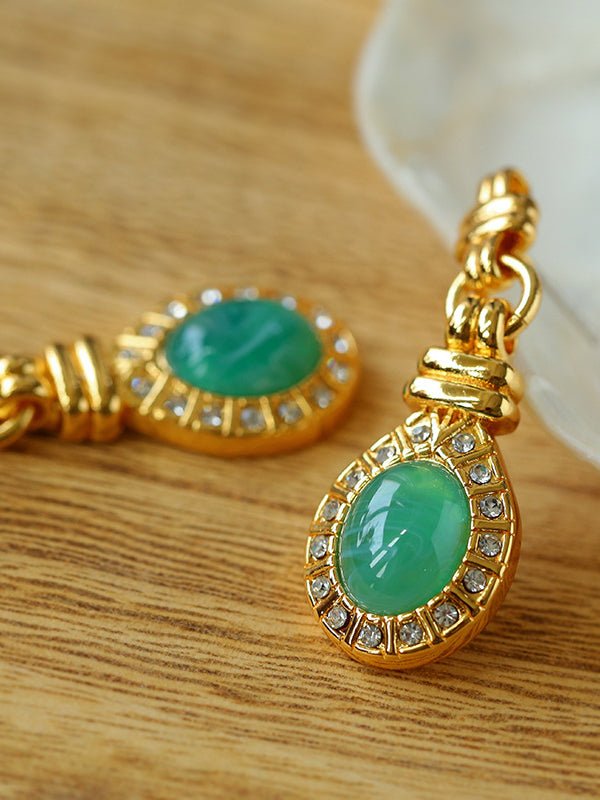 Vintage Green Crystals Drop Earrings - floysun