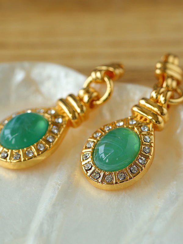 Vintage Green Crystals Drop Earrings - floysun