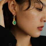 Vintage Green Crystals Drop Earrings - floysun