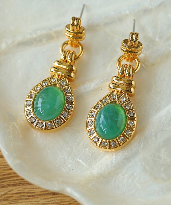 Vintage Green Crystals Drop Earrings - floysun